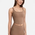 thumbnail image 1 of Women's Square Neck Active Crop Tank Top with Contour Seams Wide Straps and Sculpting Stretch Performance Fabric - Beige, Large, 1 of 5
