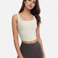 thumbnail image 1 of Women's Square Neck Active Crop Tank Top with Contour Seams Wide Straps and Sculpting Stretch Performance Fabric - Off White, Small, 1 of 5