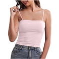 thumbnail image 1 of Women's Square Neck Built in Bra Tank Top Summer Seamless Sleeveless Spaghetti Strap Tank Top Slim Fit Daily Wear Undershirt Pink, 1 of 9