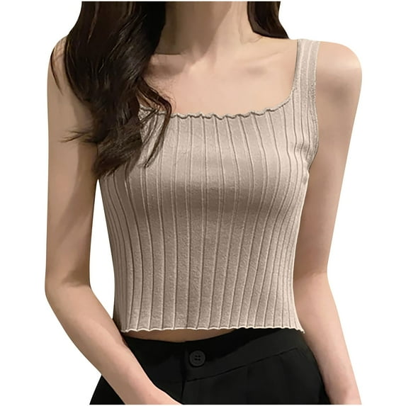 Women's Square Neck Crop Tank Tops Dressy Casual Sleeveless T Shirts Solid Color Summer Fashion Basic Blouses (Free Size, Gray)