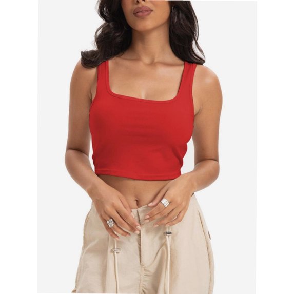 Women's Square Neck Crop Top Basic Sleeveless Fitted Tank Top Casual Cami