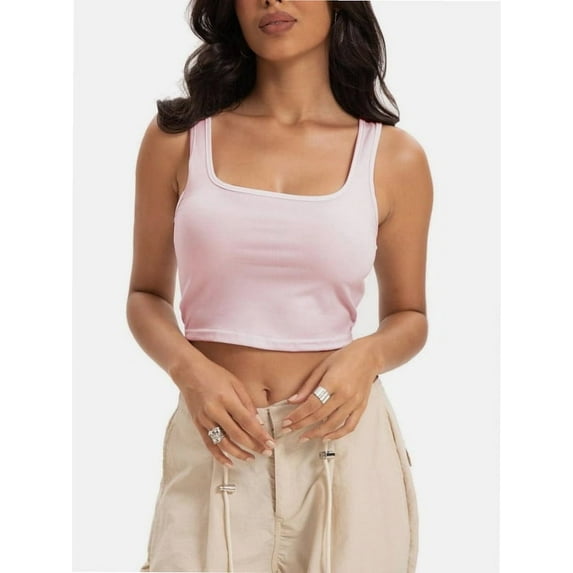 Women's Square Neck Crop Top Basic Sleeveless Fitted Tank Top Casual Cami