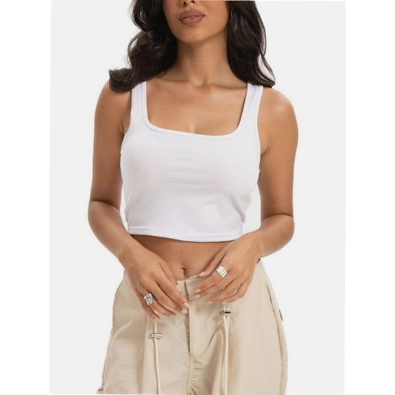 Women's Basic Square Neck Sleeveless Crop Tank Top - Fitted Casual Cami