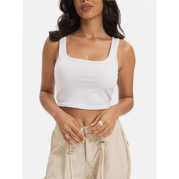 Women's Square Neck Crop Top Basic Sleeveless Fitted Tank Top Casual Cami