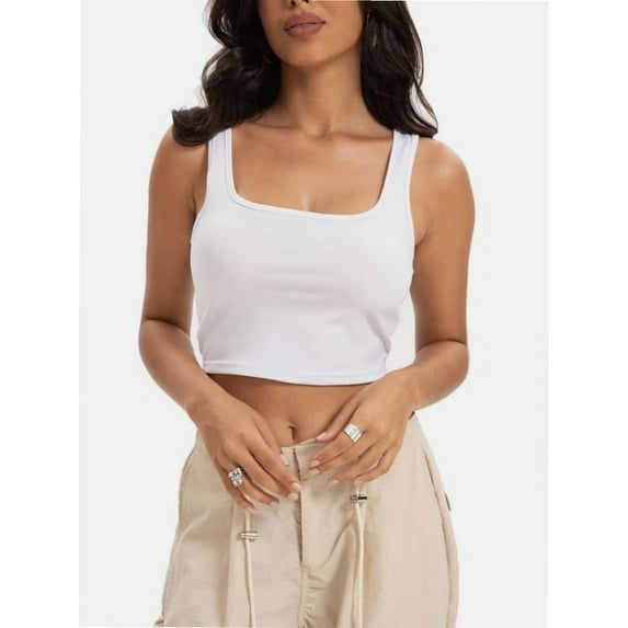 Women's Square Neck Crop Top Basic Sleeveless Fitted Tank Top Casual Cami