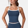 thumbnail image 1 of Women's Square Neck Cropped Active Tank with Contrast Trim and Built-In Bra for Light Support - Large, Navy, 1 of 7