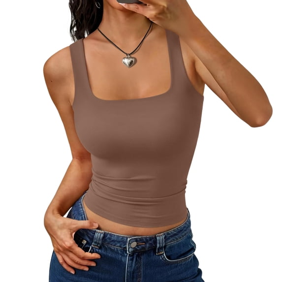 Women's Square Neck Cropped Ribbed Tank Tops Summer Sleeveless Clothes