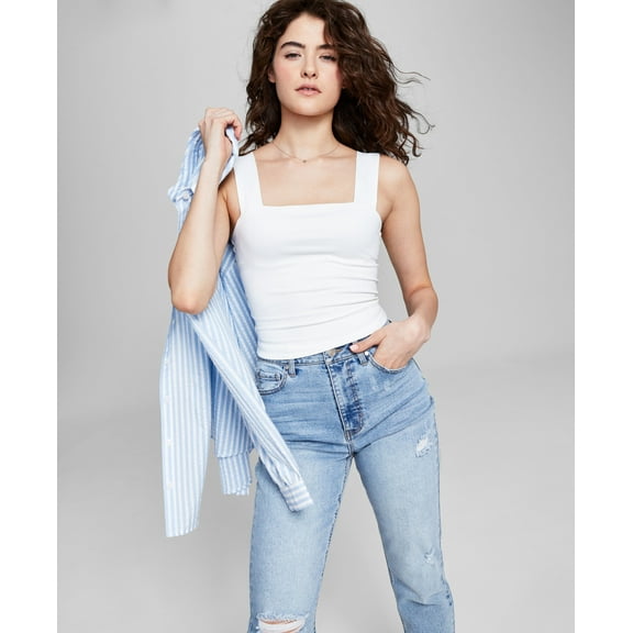 Women's Square-Neck Double-Layer Tank Top White S