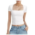 thumbnail image 1 of Women's Square Neck Double-Layer Tank Tops Basic Tight T Shirts, 1 of 7