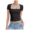 thumbnail image 1 of Women's Square Neck Double-Layer Tank Tops Basic Tight T Shirts, 1 of 7