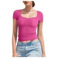 thumbnail image 1 of Women's Square Neck Double-Layer Tank Tops Basic Tight T Shirts, 1 of 7