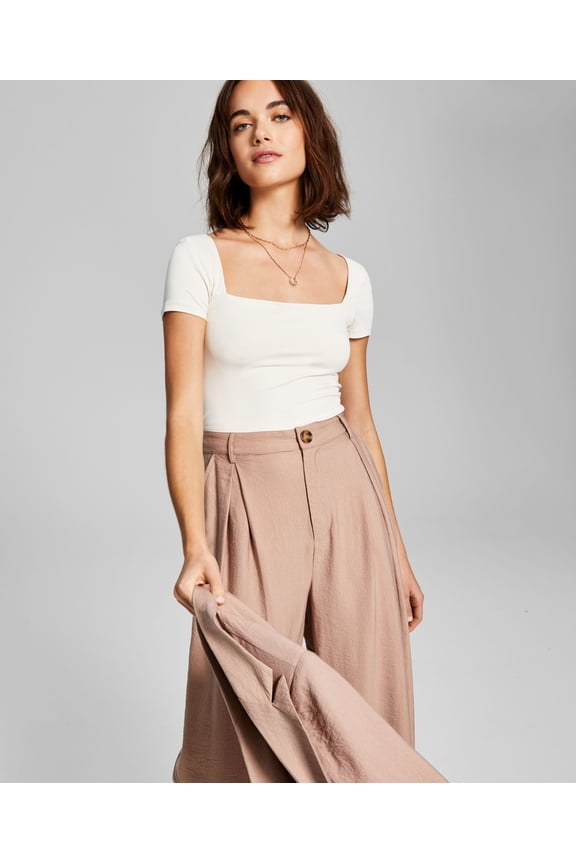 Women's Square-Neck Double Layered Cropped Tee Cream S