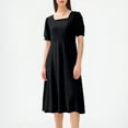 thumbnail image 1 of WHLBF Women's Square Neck Dress Solid Color Short Sleeve Slim Fit Summer Dresses Black S, 1 of 5