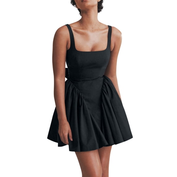 Women’s Square Neck Fit and Flare Mini Dress Sleeveless Backless Party Cocktail Skater Dress
