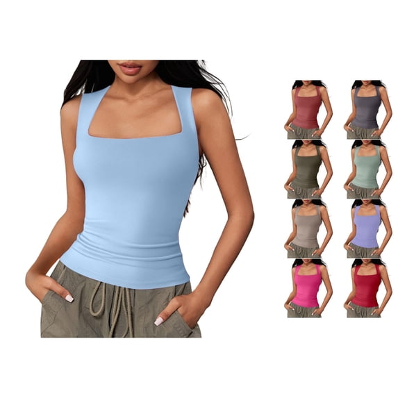 Women's Square Neck Fitted Tank Top Stretchy Sleeveless Camisole for Summer & Everyday Wear,XL