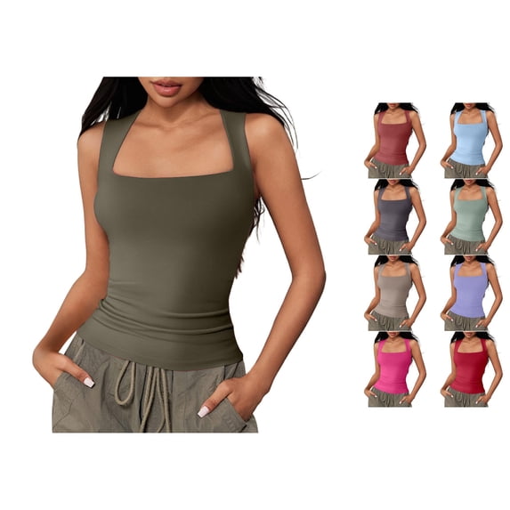 Women's Square Neck Fitted Tank Top Stretchy Sleeveless Camisole for Summer & Everyday Wear,XL