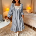 thumbnail image 1 of Women's Square Neck Flannel Nightgown Cute Bowknot Ruffle Fuzzy Fleece Sleepdress Warm Winter Loose Sleepwear New Cute Nightgowns for Women Light Blue L, 1 of 7