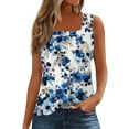 thumbnail image 1 of Women's Square Neck Floral Print Tank Top, Loose Fit Sleeveless Summer Blouse with Casual Chic Design,Blue M, 1 of 5