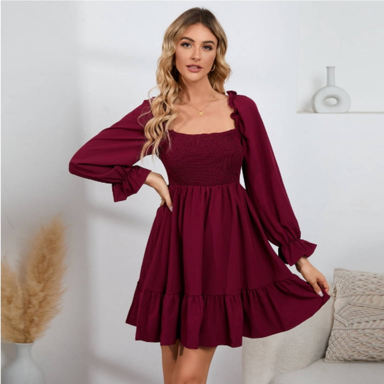 long sleeve shirred mini dress Sodoo - Long-Sleeve Plain Shirred Mini Bodycon Dress