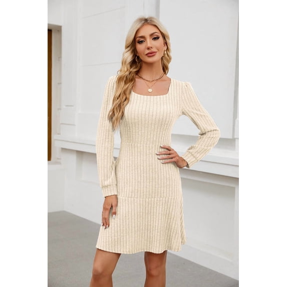 Women's Square-Neck, Lantern-Sleeve, Babydoll Dress with Pockets — Long Sleeve