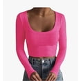 thumbnail image 1 of Women's Square Neck Long Sleeve Crop Tops Ribbed Slim Fitted T-Shirts, 1 of 3