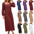 thumbnail image 1 of Women's Square Neck Long Sleeve Maxi Dress, Elastic Cuff Loose Fit Flowy Dress for Vacation Daily Wear Fall Wedding Guest, Women's Plus L, 1 of 9