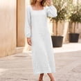thumbnail image 1 of Women's Square Neck Long Sleeve Maxi Dress, Elastic Cuff Loose Fit Flowy Dress for Vacation Daily Wear Fall Wedding Guest, Women's Plus M, 1 of 9