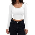 thumbnail image 1 of Women's Square Neck Long Sleeve Slim Fitted Casual Long Sleeve Shirts Basic Crop Top 2024 Trendy Clothes, 1 of 6