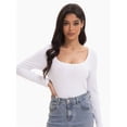 thumbnail image 1 of Women's Square Neck Long Sleeve Slim Fitted Casual Long Sleeve Shirts Basic Crop Top Trendy Clothes, 1 of 6