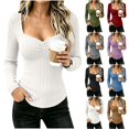 thumbnail image 1 of Women's Square Neck Long Sleeve Tops, Ruched Front Ribbed Knit Fitted Casual Shirts,M,Women's Plus Size, 1 of 9