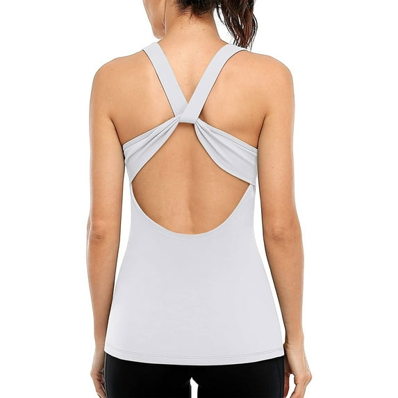 Women's Square Neck Quick Dry Stratch Camisole Backless Cross Knot Sport Tank Tops
