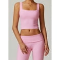 thumbnail image 1 of Women's Square Neck Ribbed Crop Tank Top with Wide Straps - Large, Pink, 1 of 7