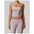 thumbnail image 1 of Women's Square Neck Ribbed Crop Tank Top with Wide Straps - Small, Beige, 1 of 7