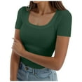 thumbnail image 1 of Women's Square Neck Ribbed Short Sleeve Top - Slim Fit Casual Summer Tee, 1 of 5