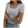 thumbnail image 1 of Women's Square Neck Ribbed Short Sleeve Top - Slim Fit Casual Summer Tee, 1 of 5