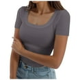 thumbnail image 1 of Women's Square Neck Ribbed Short Sleeve Top - Slim Fit Casual Summer Tee, 1 of 5