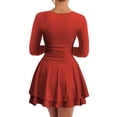 thumbnail image 1 of Women's Square Neck Ruffle Hem Mini Dress - Long Sleeve Ruched Waist Corset, Party & Clubwear, 1 of 6