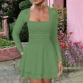 thumbnail image 1 of Women's Square Neck Ruffle Hem Mini Dress Ruched Waist Long Sleeve Corset Short Party Dresses Dress Casual Casual Dresses for Woman Woman Summer Dress Button Dress for Women Wrap around Dresses for, 1 of 5