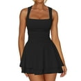 thumbnail image 1 of Women's Square Neck Ruffle Hem Mini Dress Ruched Waist Short Party Dresses, 1 of 6