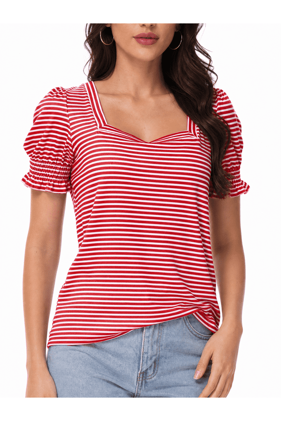 Women's Square Neck Ruffle Short Sleeve T-Shirt, S-3XL