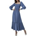thumbnail image 1 of Women's Square Neck Shirred Ruffle Hem Long Sleeve Maxi Dress- Medium, Grey, 1 of 5