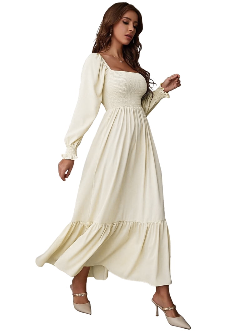 Women's Square Neck Shirred Ruffle Hem Long Sleeve Maxi Dress - Walmart.com Women's Square Neck Shirred Ruffle Hem Long Sleeve Maxi Dress - Walmart.com