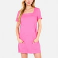 thumbnail image 1 of Women's Square Neck Short Sleeve Shift Dress with Front Pockets - Small, Pink, 1 of 6