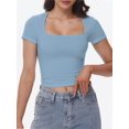 thumbnail image 1 of Women's Square Neck Short Sleeve T Shirts Double Lined Basic Tee Slim Fit Tops, 1 of 6