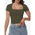 thumbnail image 1 of Women's Square Neck Short Sleeve T Shirts Double Lined Basic Tee Slim Fit Tops, 1 of 6