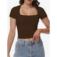 thumbnail image 1 of Women's Square Neck Short Sleeve T Shirts Double Lined Basic Tee Slim Fit Tops, 1 of 6