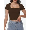 thumbnail image 1 of Women's Square Neck Short Sleeve T Shirts Double Lined Basic Tee Slim Fit Tops, 1 of 6