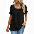 thumbnail image 1 of Women's Square Neck Sleeve Fringe Hem Short Sleeve Chiffon Blouse with Patterns Layering Shirts for Women Set Shirt for Women Womens Sleep Shirt Graphic Tees for Women Trendy Oversized Baseball Shirts, 1 of 4