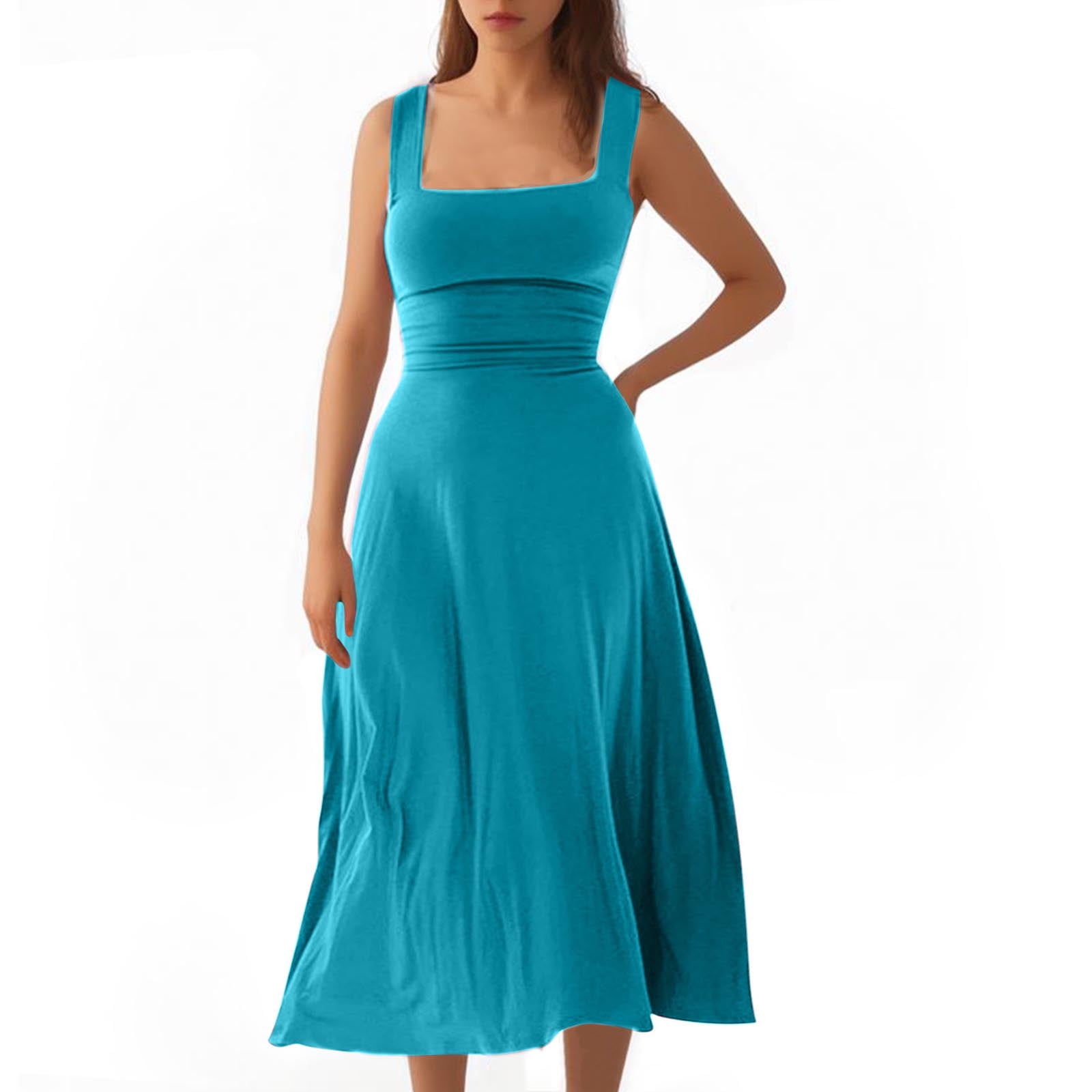 Slim Fit Large Open Back Strap Dress Pleated Summer Women's Fashion Maxi Dress