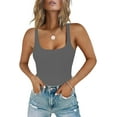 thumbnail image 1 of Women's Square Neck Sleeveless Bodysuit Double Lined Tops Thong Bodysuit, 1 of 3